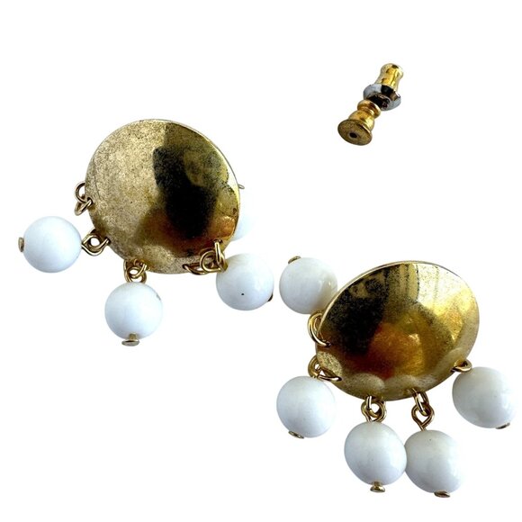 Vintage Sarah Coventry Earrings With Gold-Tone Circles & Milk Glass Dangles - Picture 5 of 10